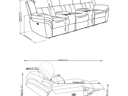 Divine - 5 Piece Power Reclining Home Theater Seating Set With Memory Foam Cushions And Storage Consoles