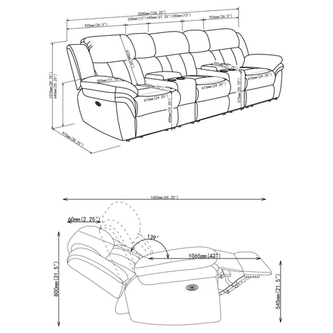 Divine - 5 Piece Power Reclining Home Theater Seating Set With Memory Foam Cushions And Storage Consoles