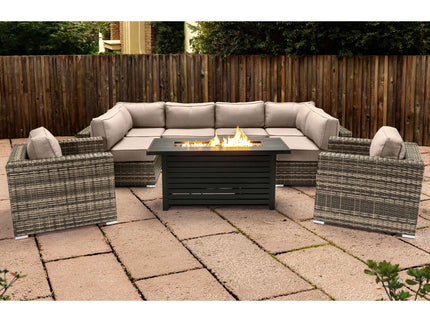 9 Piece Outdoor Sectional Set With Fire Pit Table And Cushions - Beige