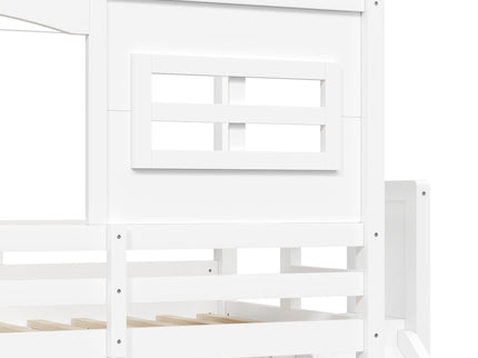 Twin Size Loft Bed With Wardrobe, Storage Shelves, Slide And LED - White