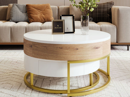 Modern Round Lift-Top Nesting Coffee Tables With 2 Drawers