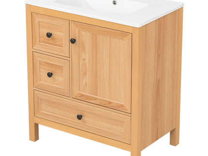 Modern Bathroom Vanity With Sink, Soft Close Drawers & Door, Storage Rack