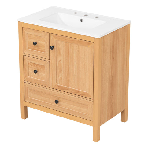 Modern Bathroom Vanity With Sink, Soft Close Drawers & Door, Storage Rack
