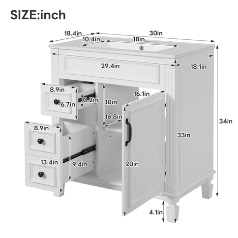 Bathroom Vanity With Sink, Cabinet With 2 Drawers And Adjustable Shelf