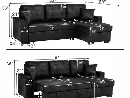 Upholstered Sectional With Pull-Out Bed And Chaise Storage