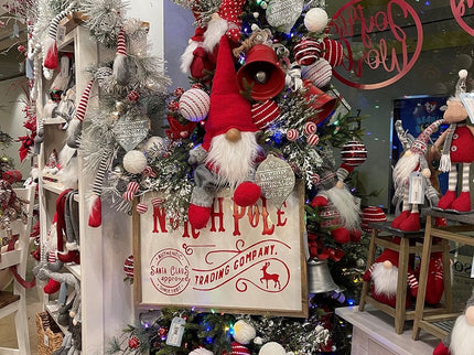 Iron / Wood North Pole Trading Company Wall Sign, For Christmas Holiday Table Wall Decor - White / Red