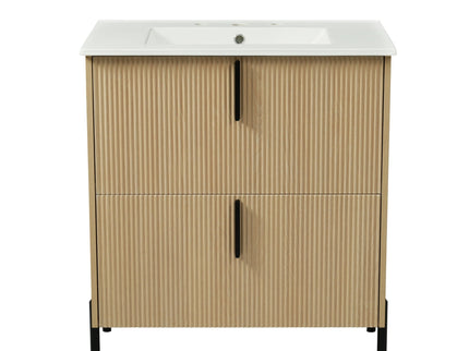 Bathroom Vanity With Ceramic Sink, Fluted Design