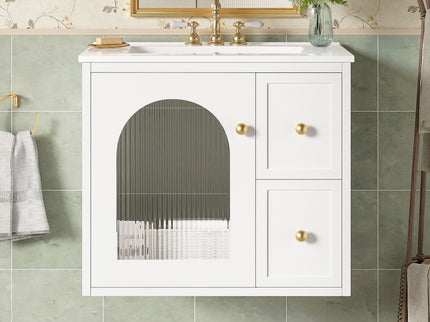 Wall-Mounted Bathroom Vanity Set With Sink, 2 Drawers And Soft-Close Door