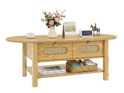 Oval Coffee Table With With 2 Storage Drawers For Living Rooms - Wood