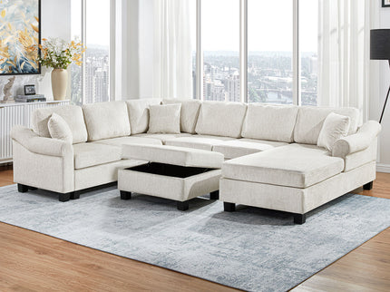 Contemporary U - Shaped Sectional Sofa With Movable Storage Ottoman