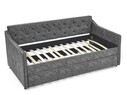 Twin Upholstered Daybed With Trundle, Waved Arms - Gray