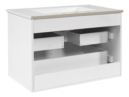 Floating Bathroom Vanity With Oval Knobs & Round Edge, Soft Close Drawer Slides