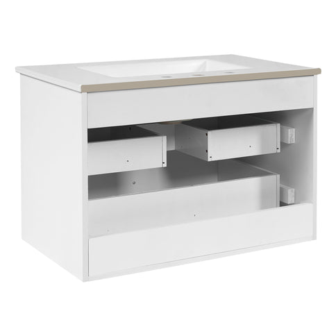 Floating Bathroom Vanity With Oval Knobs & Round Edge, Soft Close Drawer Slides