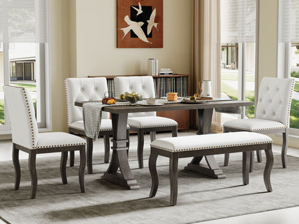 Dining Set With Bench, 6 Piece