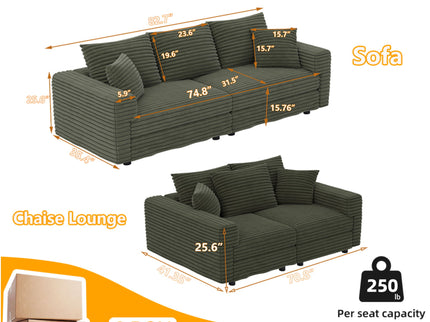4 Seat Sofa, Modern Comfy Upholstered Sofa Cloud Couch, Deep Seat Couches With Soft Pillows