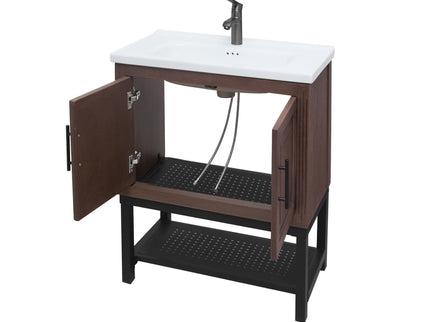 Modern Freestanding Bathroom Vanity With Ceramic Sink, Hot And Cold Faucet, Storage Cabinet & Open Shelf