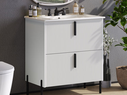 Bathroom Vanity With Ceramic Sink, Fluted Design