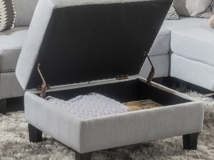 Storage Ottoman With Birch Wood Legs And Cushioned Top For Comfort