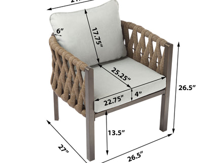 2 Pieces Outdoor Metal Patio Club Chair, Patio Furniture Arm Chair With Cushion, Modern Outdoor Furniture Deep Seating For Porch, Garden, Backyard, Balcony - Brown / Light Gray