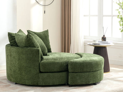 360° Swivel Accent Barrel Chair With Storage Ottoman & 4 Pillows, Modern Leisure Chair Round Accent For Living Room