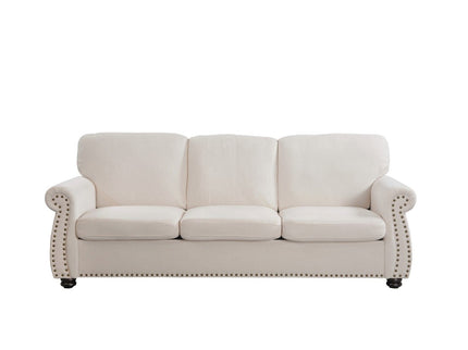 Soft Sofa, Upholstered 3 Seater Couch With High Density Foam, Loose Back Cushions And Turned Legs