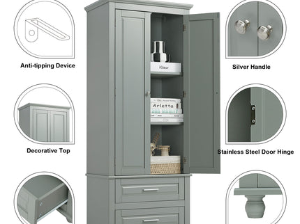 Tall Storage Cabinet With 2 Drawers For Bathroom