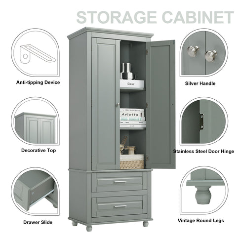 Tall Storage Cabinet With 2 Drawers For Bathroom