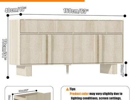 Sideboard Buffet Cabinet With 3 Drawers And 4 Doors For Dining Room