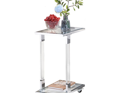 Side Table, Sofa Table, Glass Top C Shape Square Table With Metal Base For Living Room, Bedroom, Balcony Home And Office