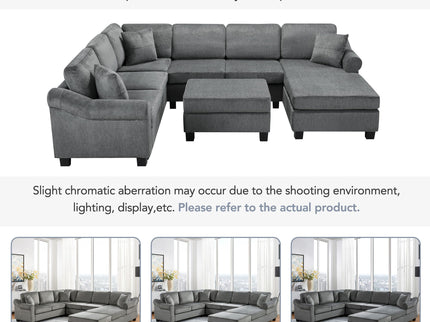 Contemporary U - Shaped Sectional Sofa With Movable Storage Ottoman