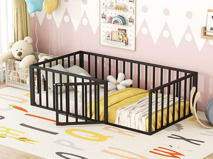 Metal Floor Bed Frame With Fence And Door