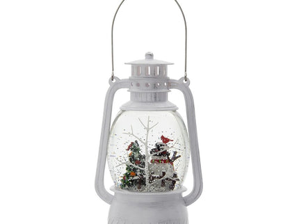 Christmas Plastic / Resin Lantern With Snowman & Tree LED / Water Spinning / 6 Hours Timer, 3*AA Batteries Required - White / Multi