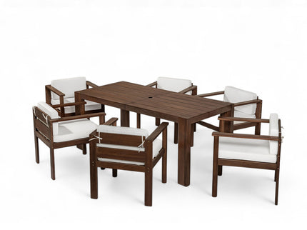 Rustic Patio Dining Set For 6 With Removable Cushions