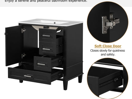 Bathroom Vanity, Modern Bathroom Cabinet With Sink Combo Set, Bathroom Storage Cabinet With A Soft Closing Door And 3 Drawers, Solid Wood Frame