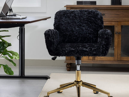 Office Chair, Artificial Rabbit Hair Home Office Chair With Metal Base, Adjustable Desk Chair Swivel Office Chair, Vanity Chair