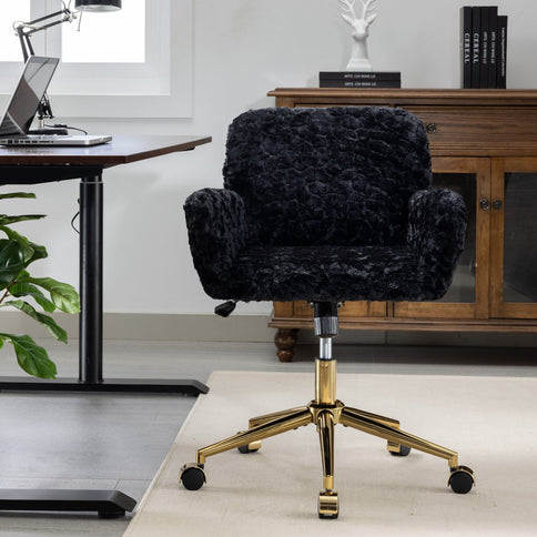 Office Chair, Artificial Rabbit Hair Home Office Chair With Metal Base, Adjustable Desk Chair Swivel Office Chair, Vanity Chair