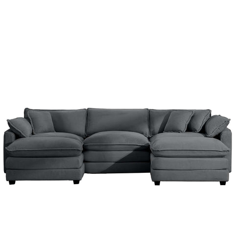 Modular Oversized Cushion Sofa With Ottoman, Low Back, Deep Seating Sofa Set