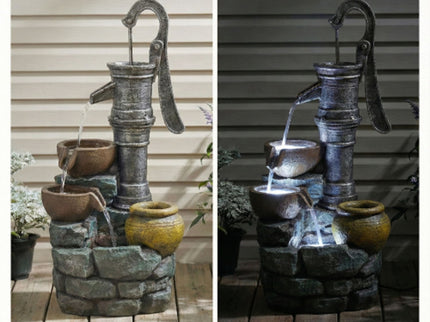 Hand Pump Water Fountain With LED Lights - Gray