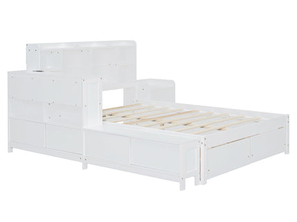 Platform Bed With Multi Functional Storage Space, Nightstand, 2 Drawers, USB Ports And Desk