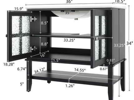 Bathroom Vanity With Ceramic Sink, Adjustable & Open Shelf