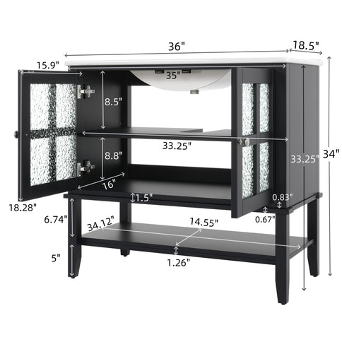 Bathroom Vanity With Ceramic Sink, Adjustable & Open Shelf