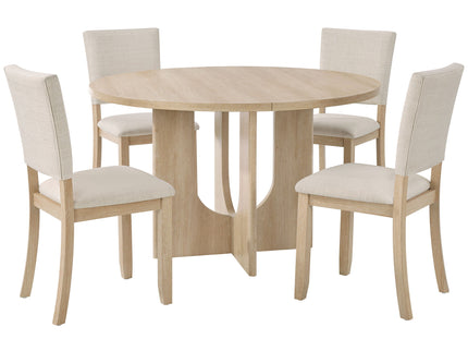 Round Dining Set With 4 Upholstered Dining Chairs