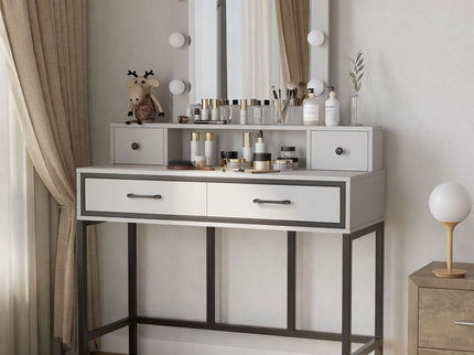 Vanity Desk With 3 Color Lighted Mirror And 4 Drawers