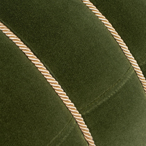 Edward - Round Upholstered Ottoman With Bullion Fringe - Olive Green