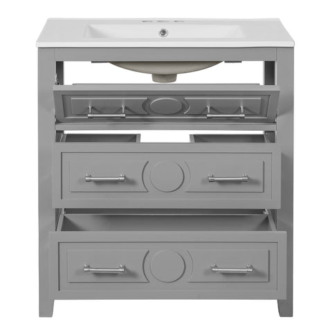 Retro Bathroom Vanity With Sink Combo, Free Standing Single Set With 3 Drawers