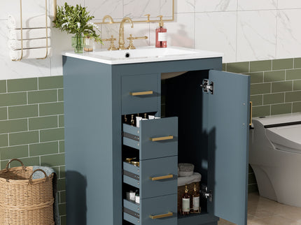 Bathroom Vanity With Integrated Sink, Rectangular Cabinet With 1 Door And 3 Drawers