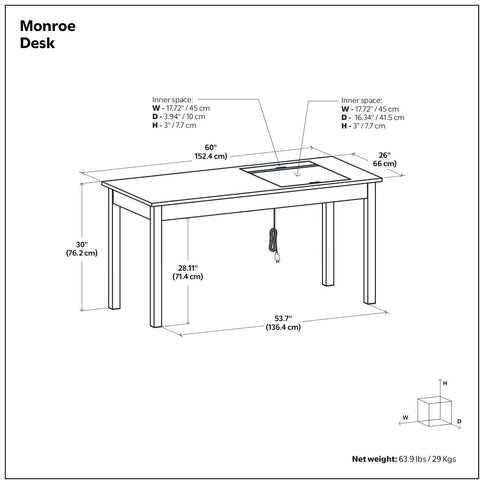 Monroe - Desk - Distressed Charcoal Brown