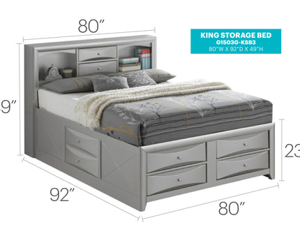 Modern Design Storage Bed With Bookcase Headboard