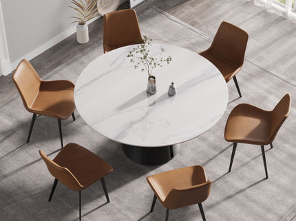 59.05" Modern Artificial Stone Round Carbon Steel Base Dining Table - White / Black