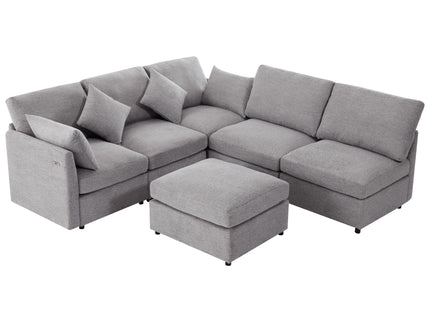 Sectional Sofa Modular U-Shaped With Ottoman & USB Ports